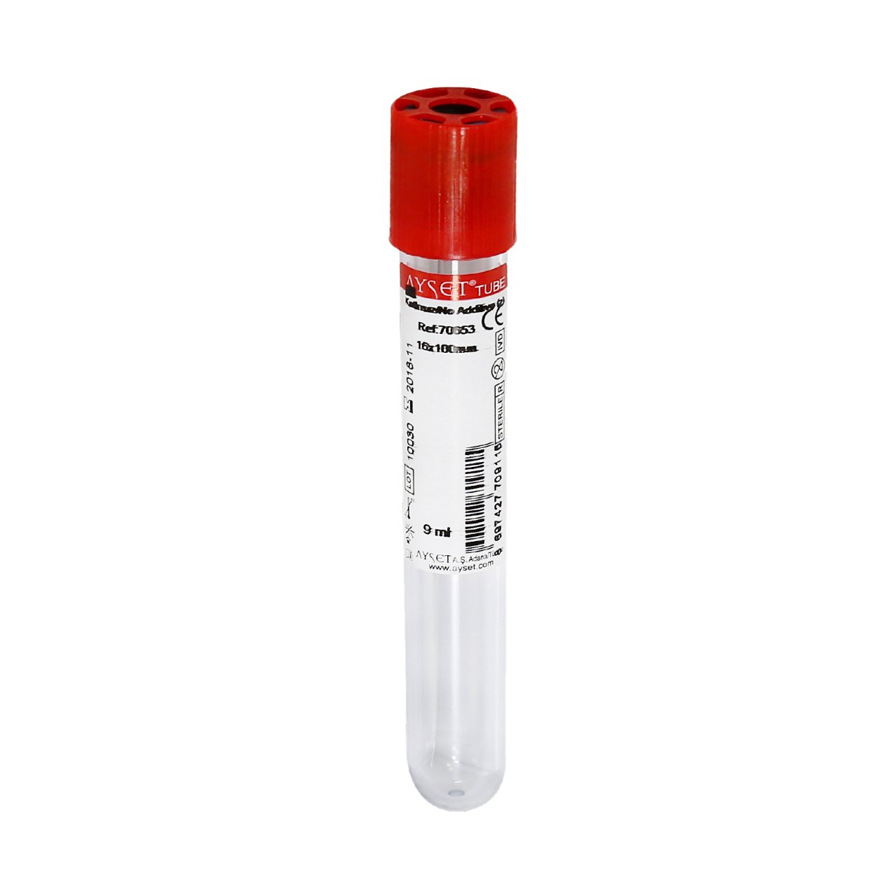 Ayset Kan Alma Tüpü Kırmızı Katkısız/No Addivite (Z) 9 ml 16x100 mm 100'lü