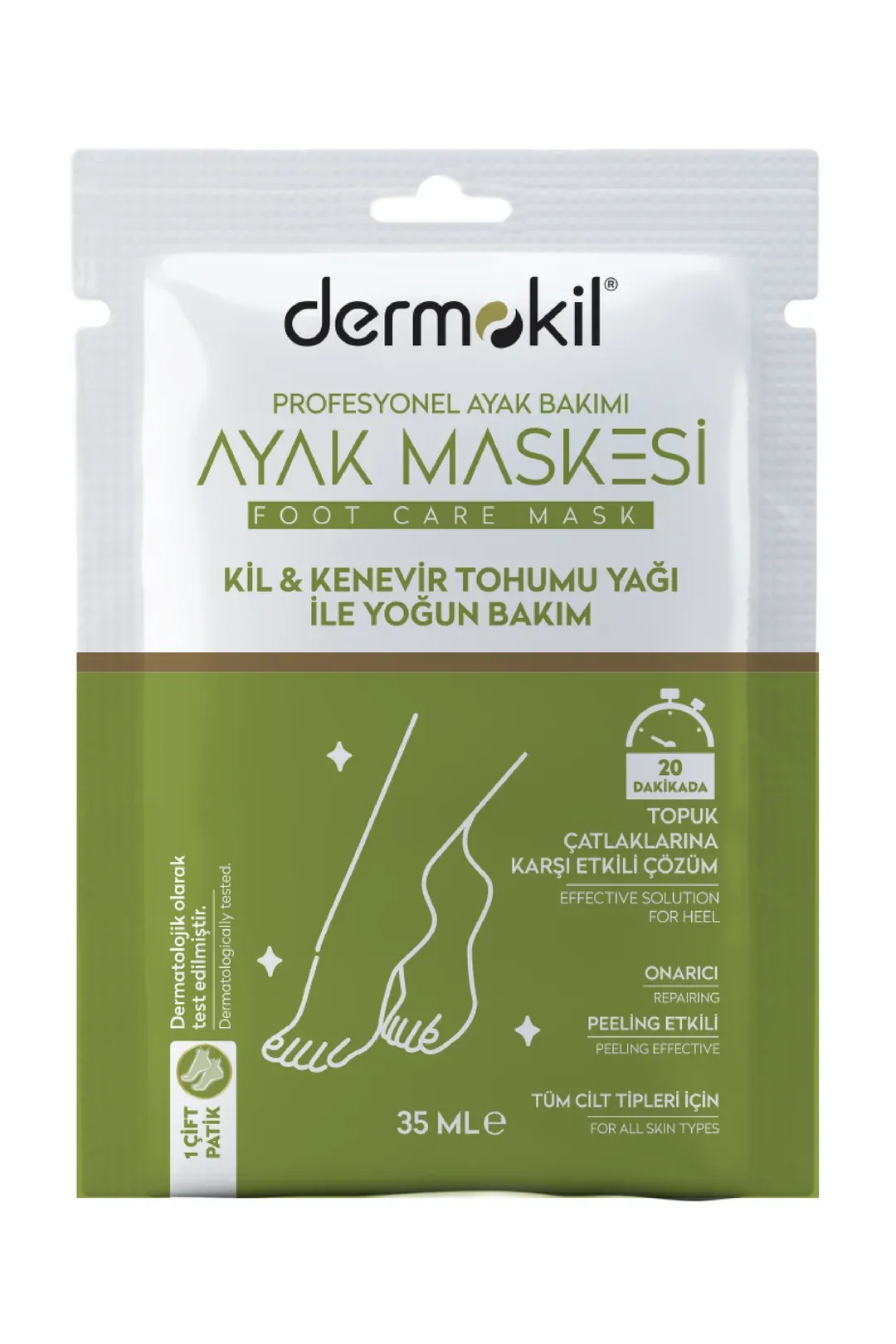 Dermokil Kil ve Kenevir Yağlı Peeling Etkili Ayak Maskesi 35 ml