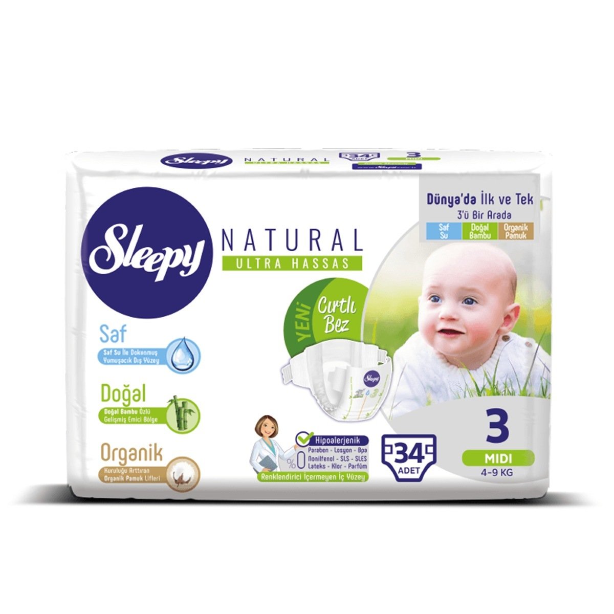 Sleepy Natural Bebek Bezi 3 Numara Midi 34 Adet 4-9 Kg