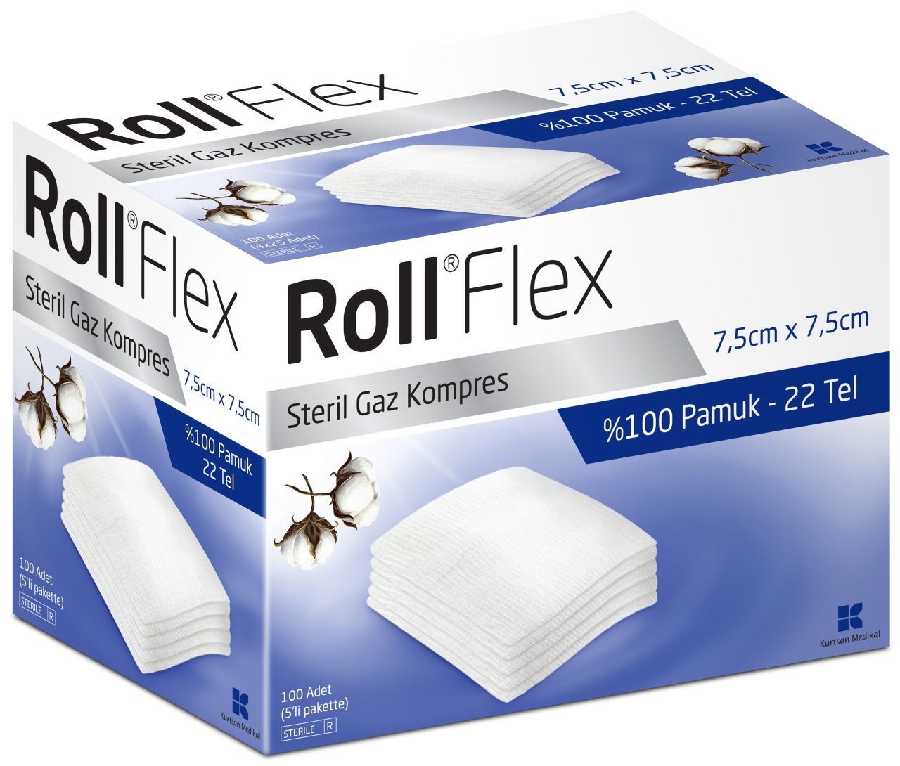 Roll Flex Steril Gaz Kompres 7.5cm x 7.5cm 100ADET