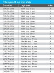 Titanyum Kilitli Ve Kortikal Vida Seti