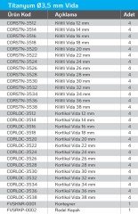 Titanyum Kilitli Ve Kortikal Vida Seti