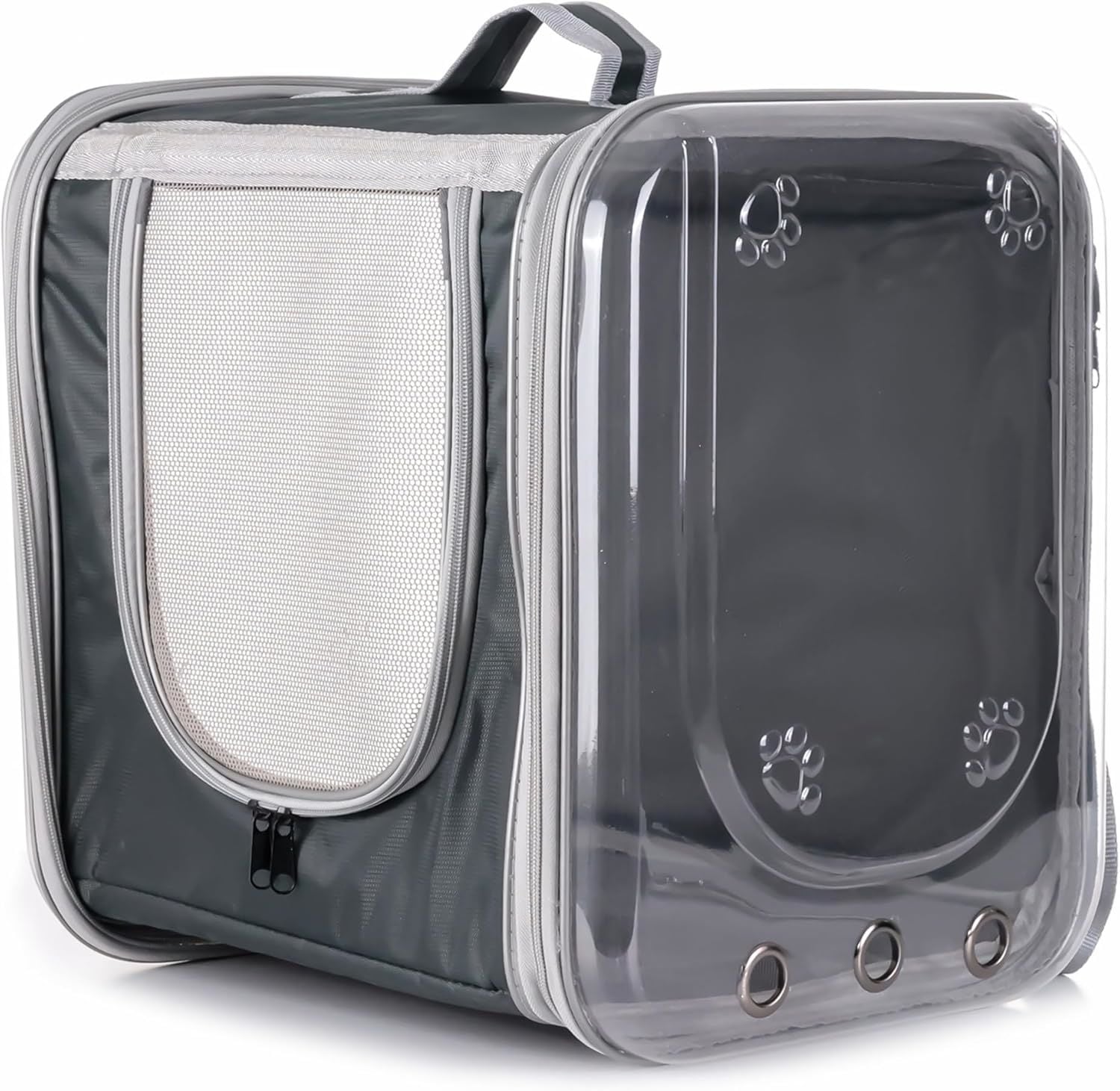 Çift Camlı Kare Kedi Köpek Taşıma Çantası Gri