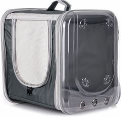 Çift Camlı Kare Kedi Köpek Taşıma Çantası Gri