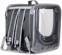 Çift Camlı Kare Kedi Köpek Taşıma Çantası Gri