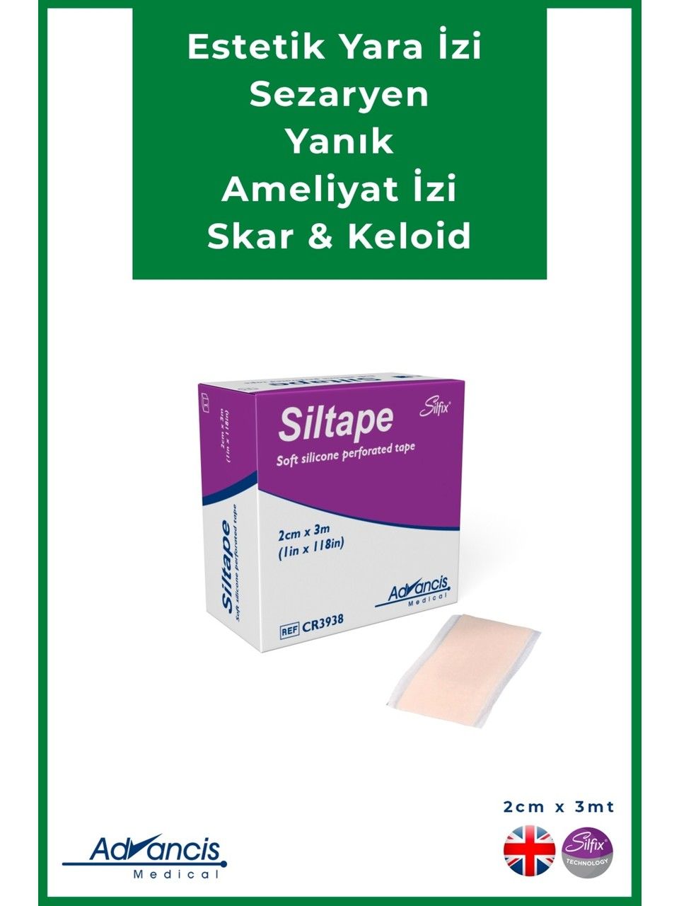 Siltape Soft Silikon Bant - Ameliyat Izi Giderici - Dikiş - Sezaryen - Yanık - Estetik 2cm X 3mt