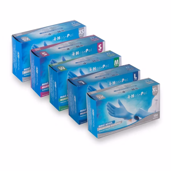 Has-Pet Nitril Pudrasız Muayene Eldiven Mavi 100 lü