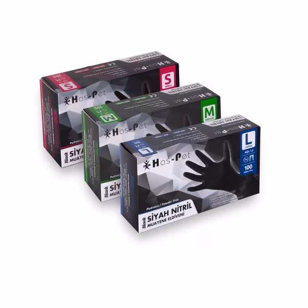 Has-Pet Nitril Pudrasız Muayene Eldiven Siyah 100 lü