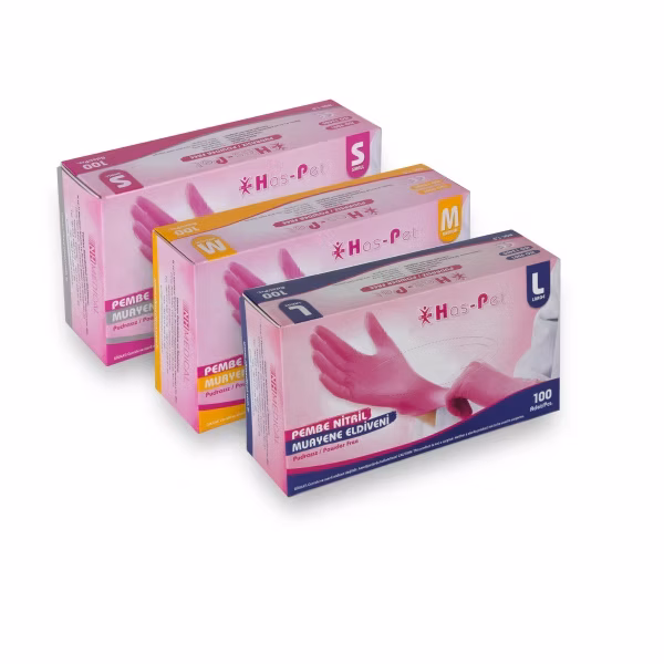 Has-Pet Nitril Pudrasız Muayene Eldiven Pembe 100 lü