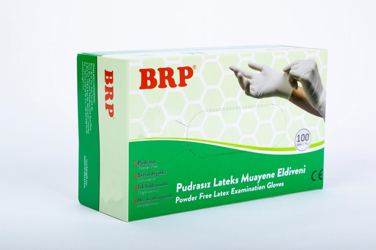 BRP Lateks Pudrasız Muayene Eldiveni Beyaz - 100 Lü