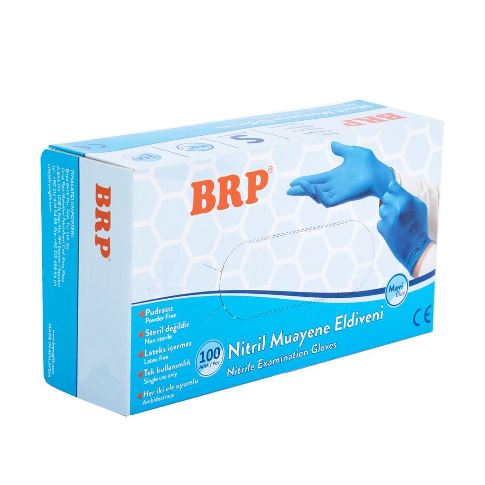 BRP Mavi Nitril Muayene Eldiveni Pudrasız - 100 Lü