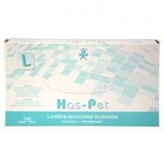 Has-Pet Lateks Muayene Eldiveni Pudrasız Large Beyaz 100'Lü Paket