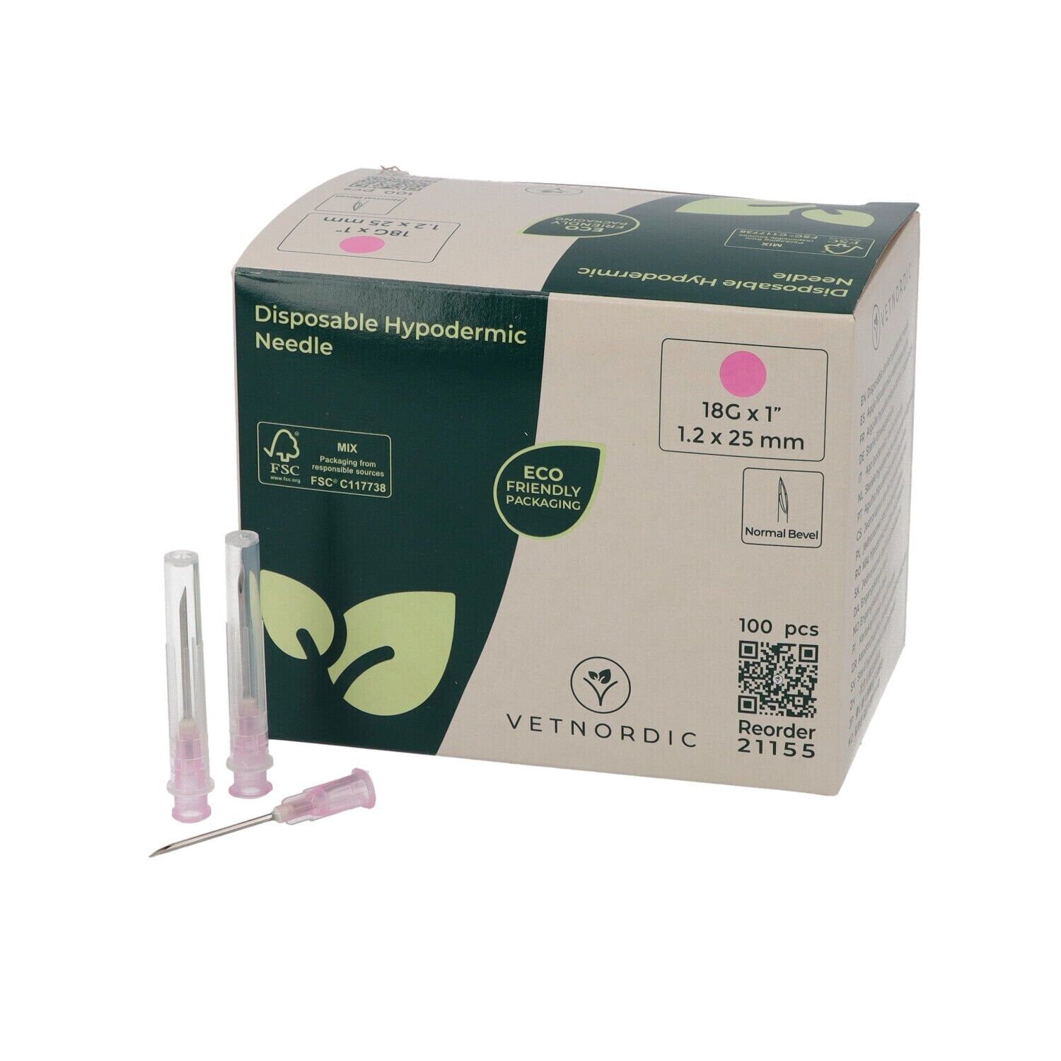 Vetnordic Enjektör İğnesi (18G x 1) 1,2x25 mm (100 Adet) Pembe