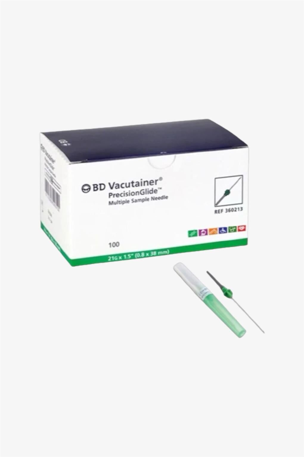 BD Vacutainer Kan Alma İğnesi 21G x 38 mm Yeşil 100’lü