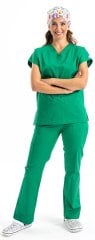 Dr. Elastik Likralı Kadın Cerrahi Scrubs Takımı Çimen Yeşili