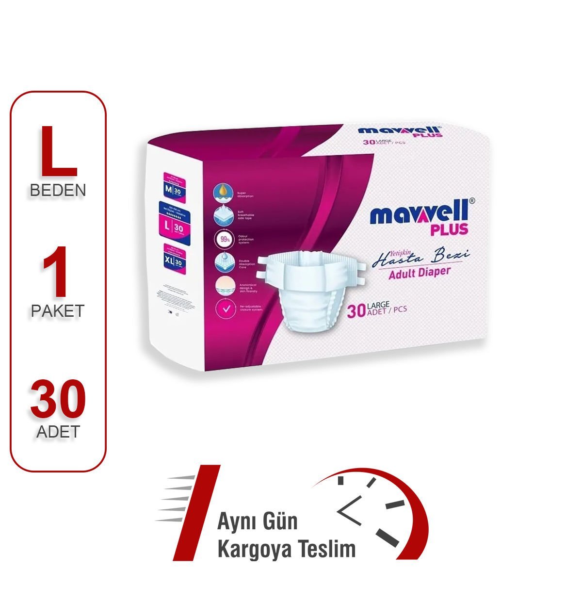 Mavvell Plus Bel Bantlı Hasta Altı Bezi Large 30 Lu
