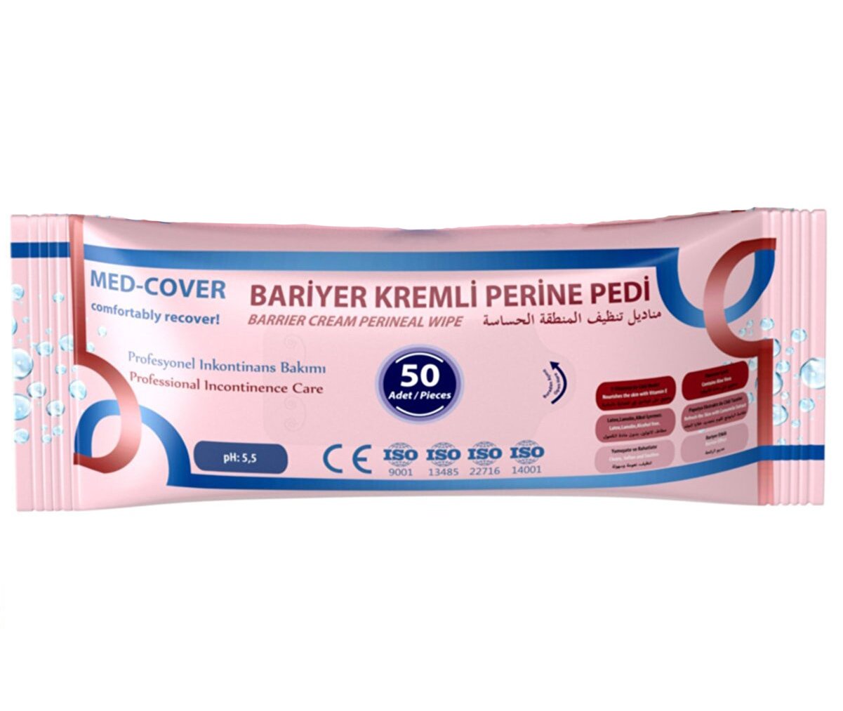 Med-Cover Bariyer Kremli Perine Bölgesi Temizleme Pedi Mendili 50'li